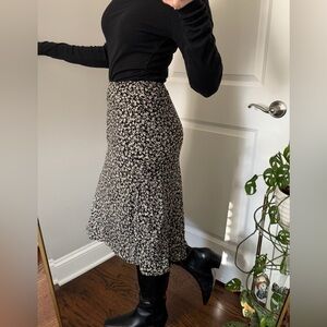 Floral Black and White Silk Skirt